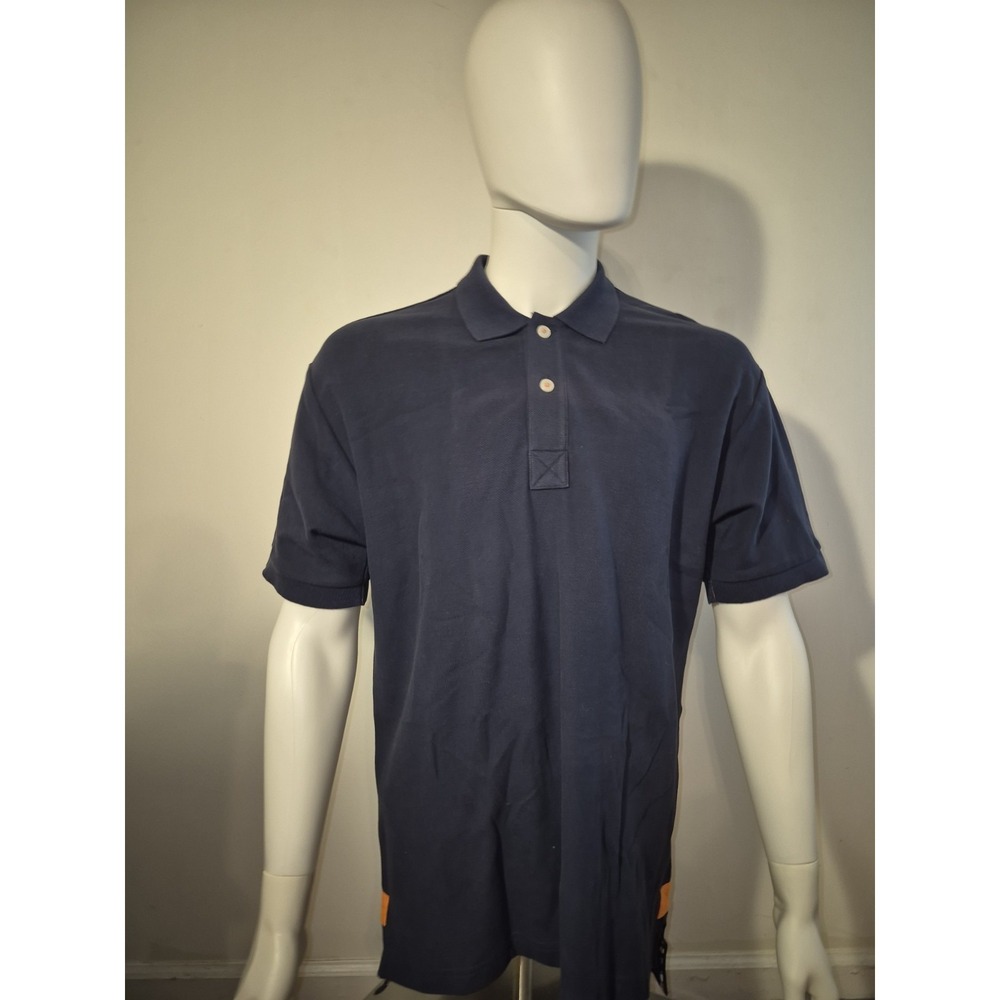 ORVIS signature rugby pique polo shirt Mens Medium NAVY flags pima peru USA UK